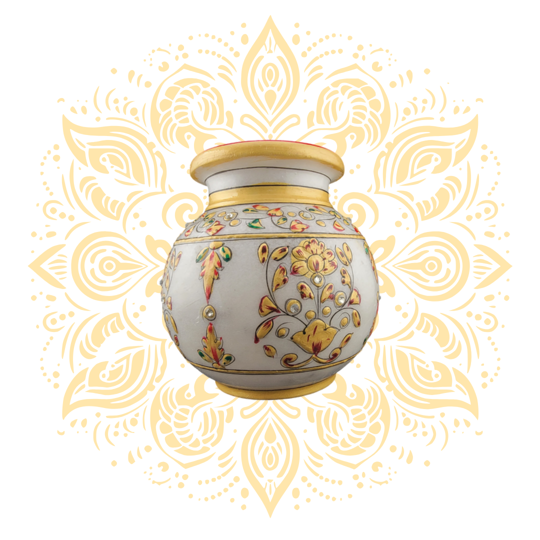 Hand-Painted Marble Matki w/ Floral Designs & Gem Accents - Matchless Gifts6