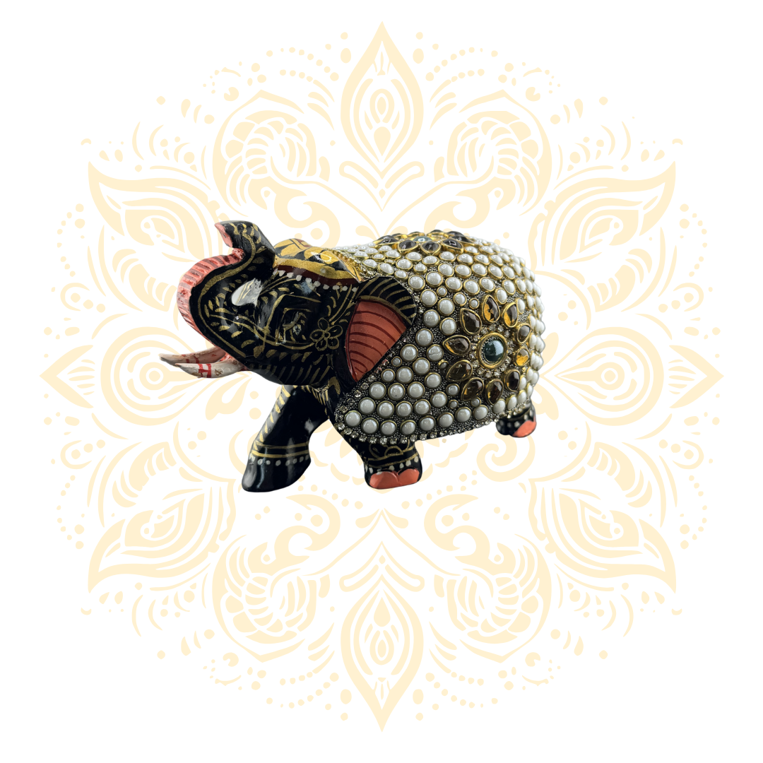 Wooden Stone Work Elephant - Matchless Gifts