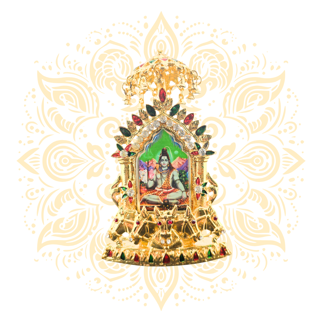 Rathyatra Golden Metal  Deity Mini Mandir Stand
