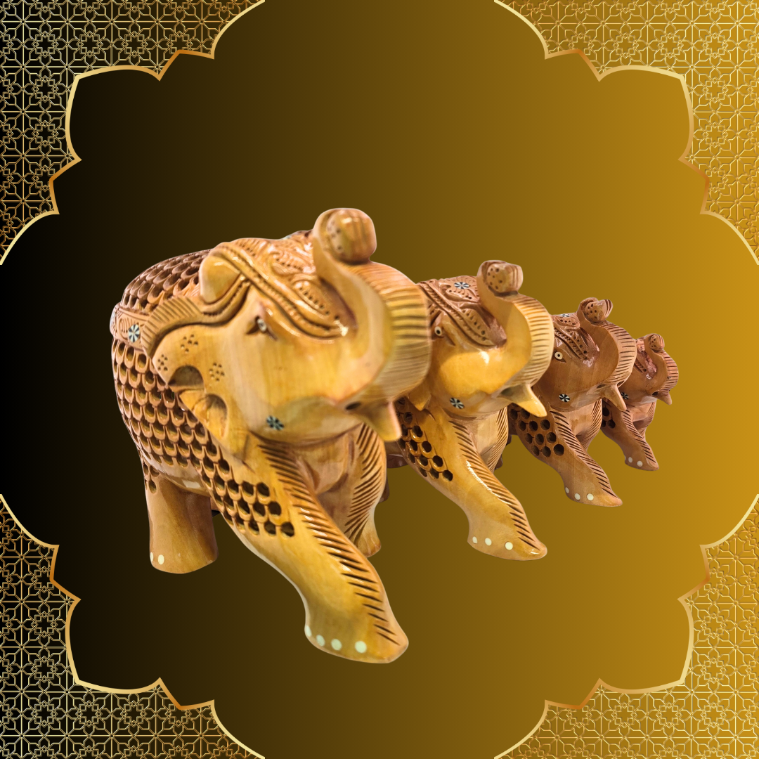 Wooden Jali Trunk Up Elephant Figurine - Matchless Gifts2