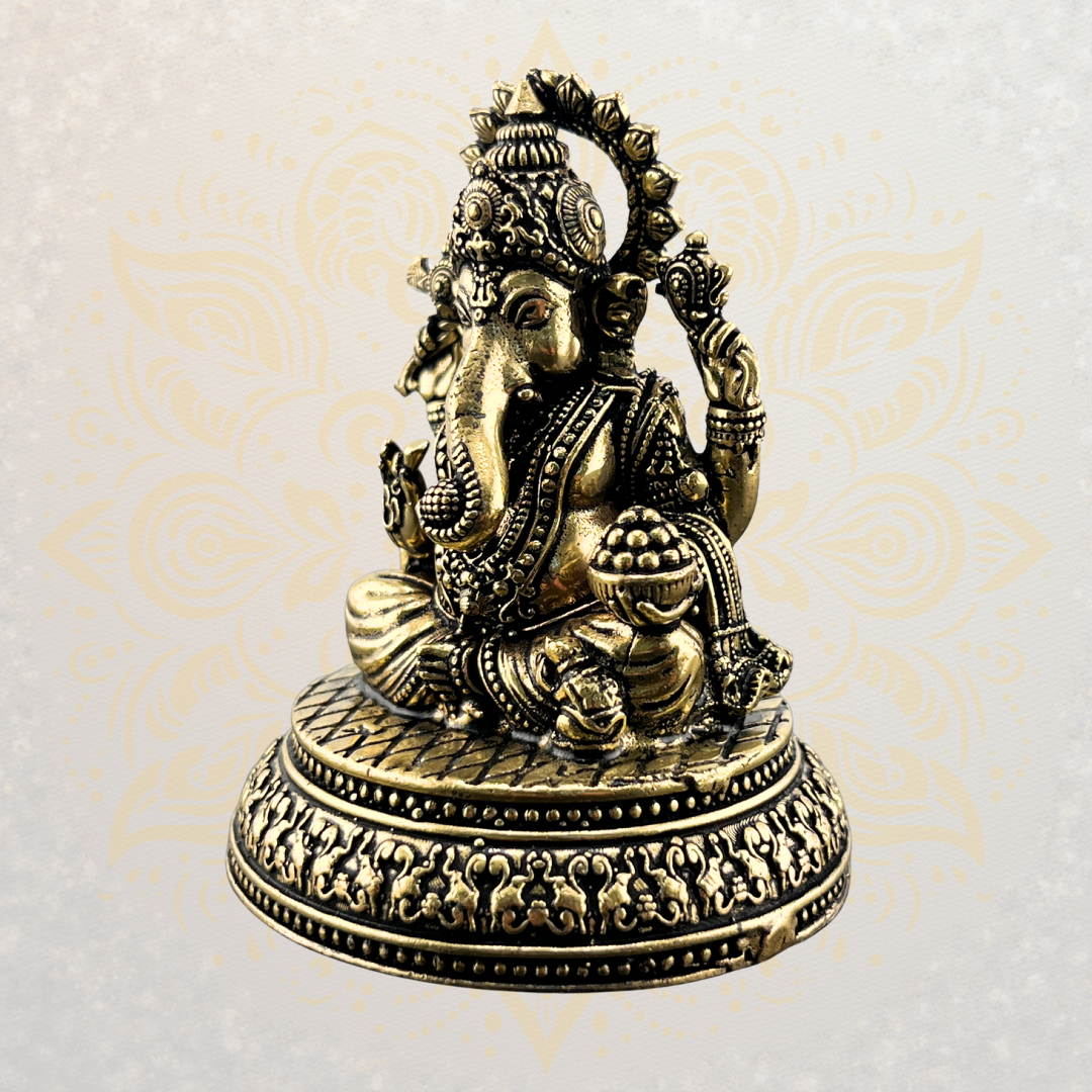 Antique Brass Lord Ganesh Murti 3'' - Matchless Gifts5