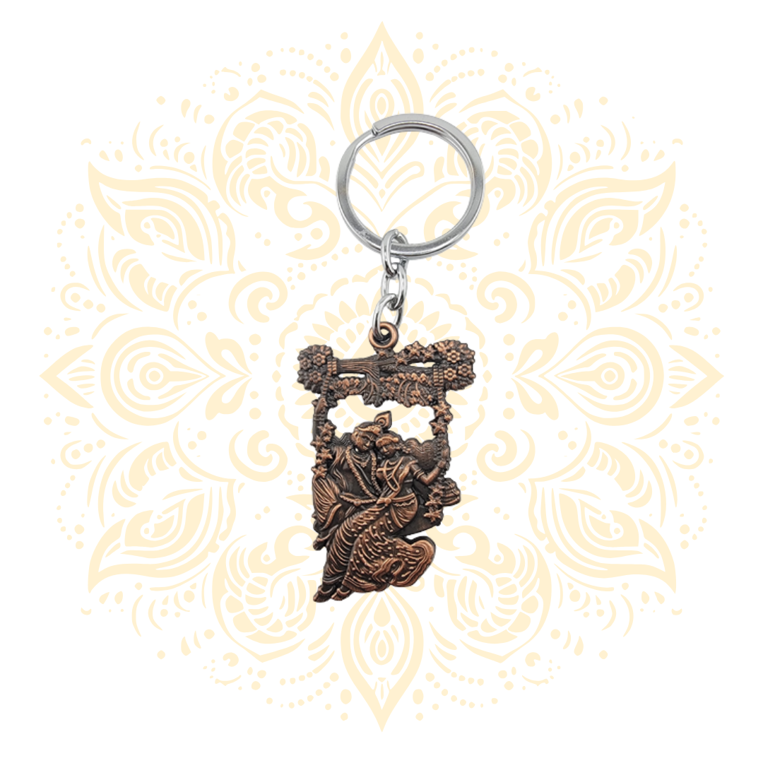 Radha Krishna Jhulan Swing Metal Keychain | Devotional Key Ring - Matchless Gifts