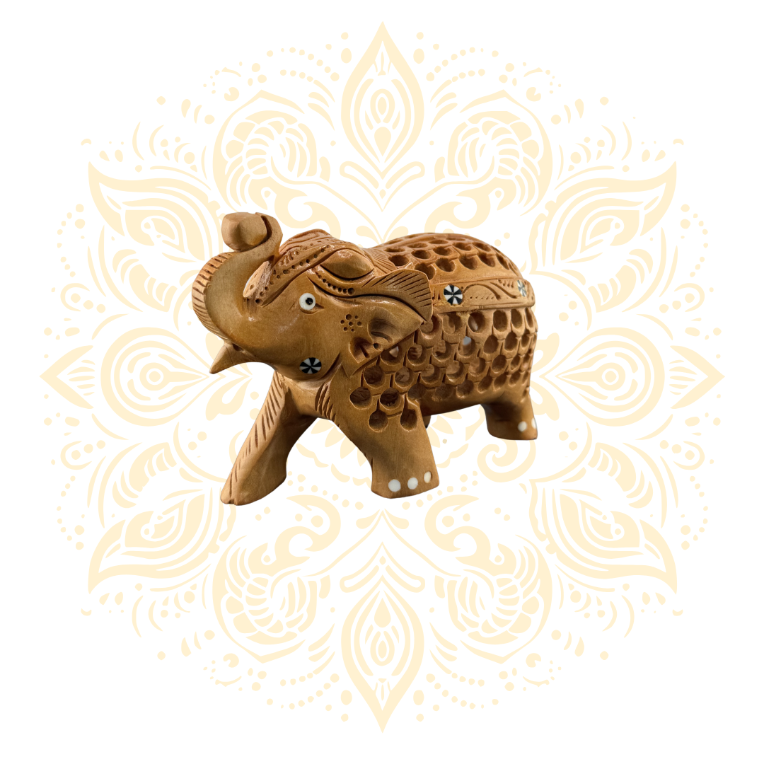 Wooden Jali Trunk up Elephant 3" - Matchless Gifts1