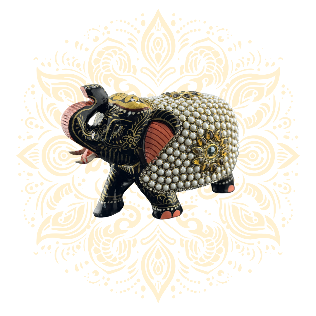 Wooden Stone Work Elephant - Matchless Gifts