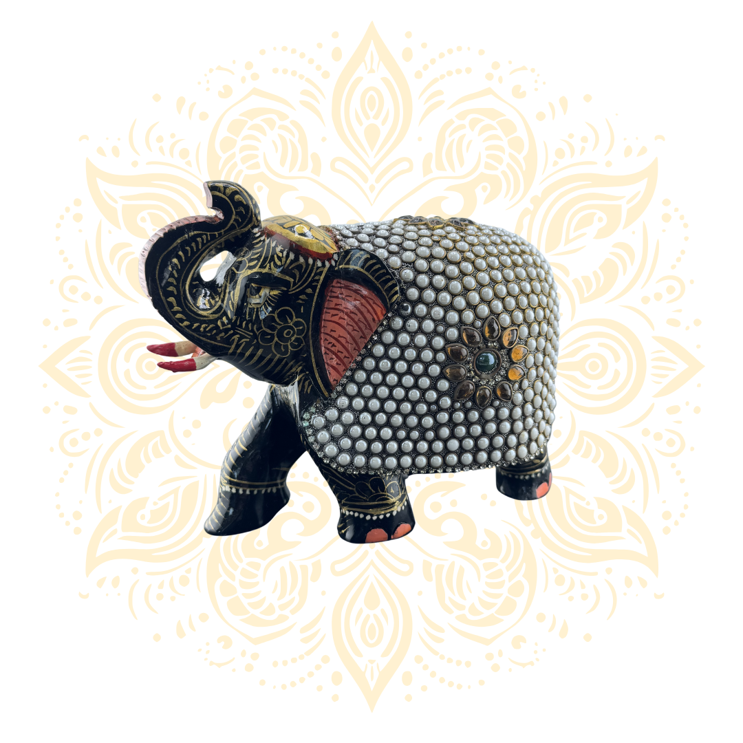 Wooden Stone Work Elephant - Matchless Gifts