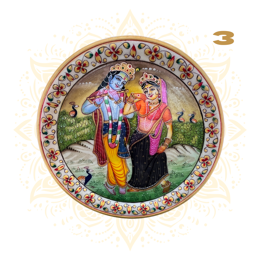 Hand-Painted Marble Plate - Radha Krishna 9" - Matchless Gifts5