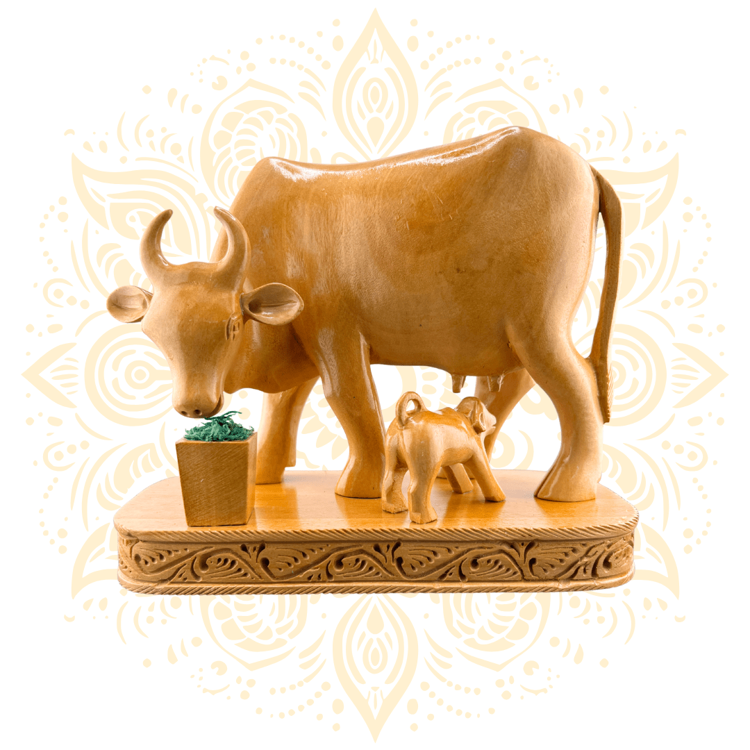 Hand-Carved Wooden Cow & Calf 4" - Matchless Gifts5
