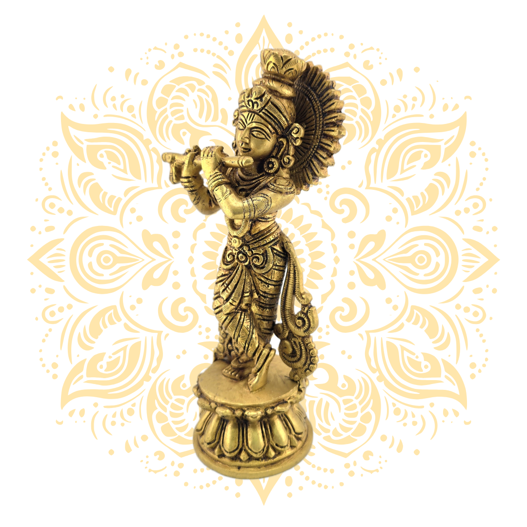 Brass Krishna w/ Flute 9"