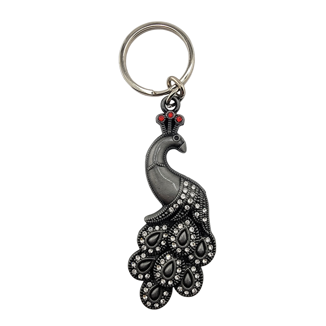 Steel Peacock Keychain w/ Gem Accents (3") - Matchless Gifts4