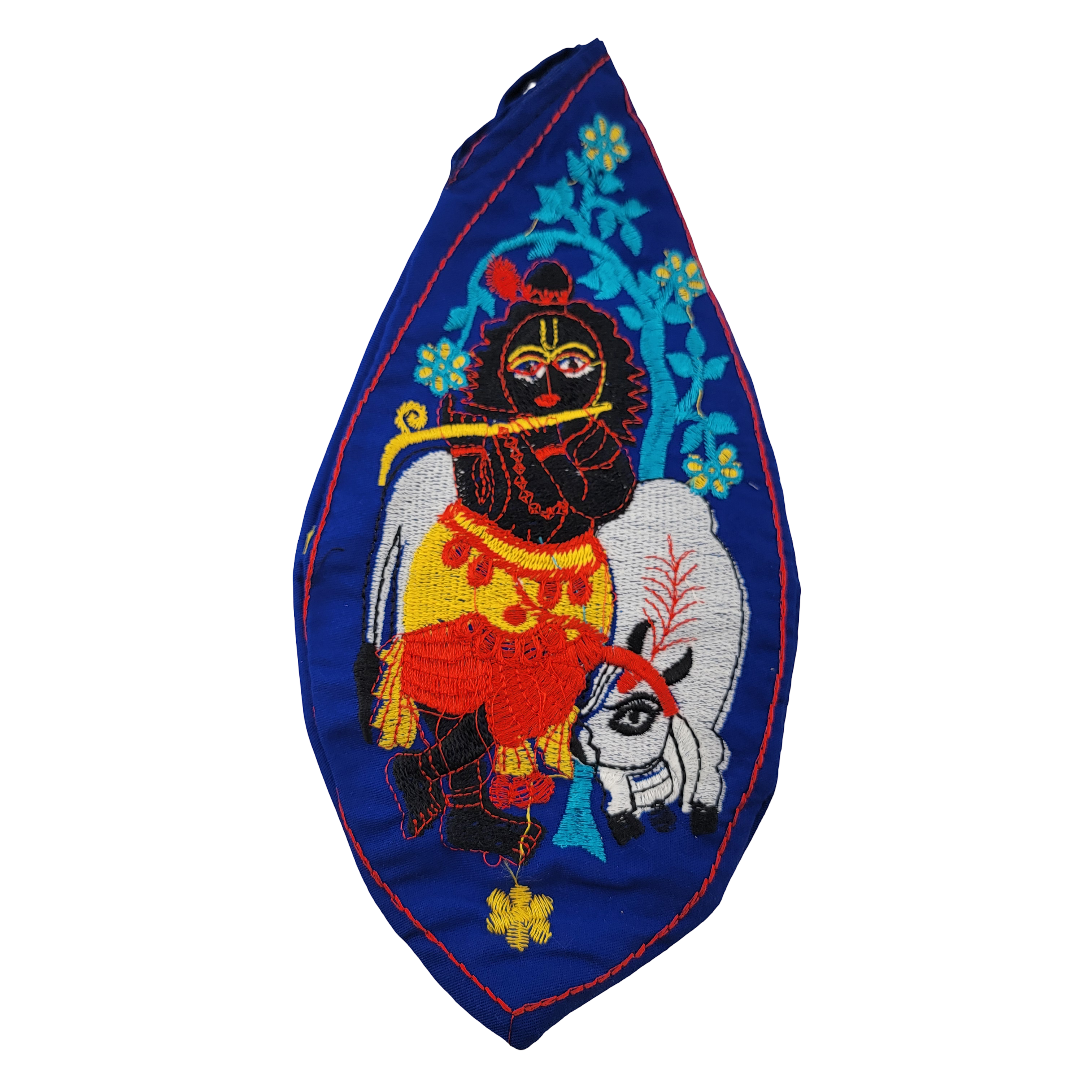 Embroidered Japa Bead Bag - Krishna w/ Cow (10 Colors) - Matchless Gifts8
