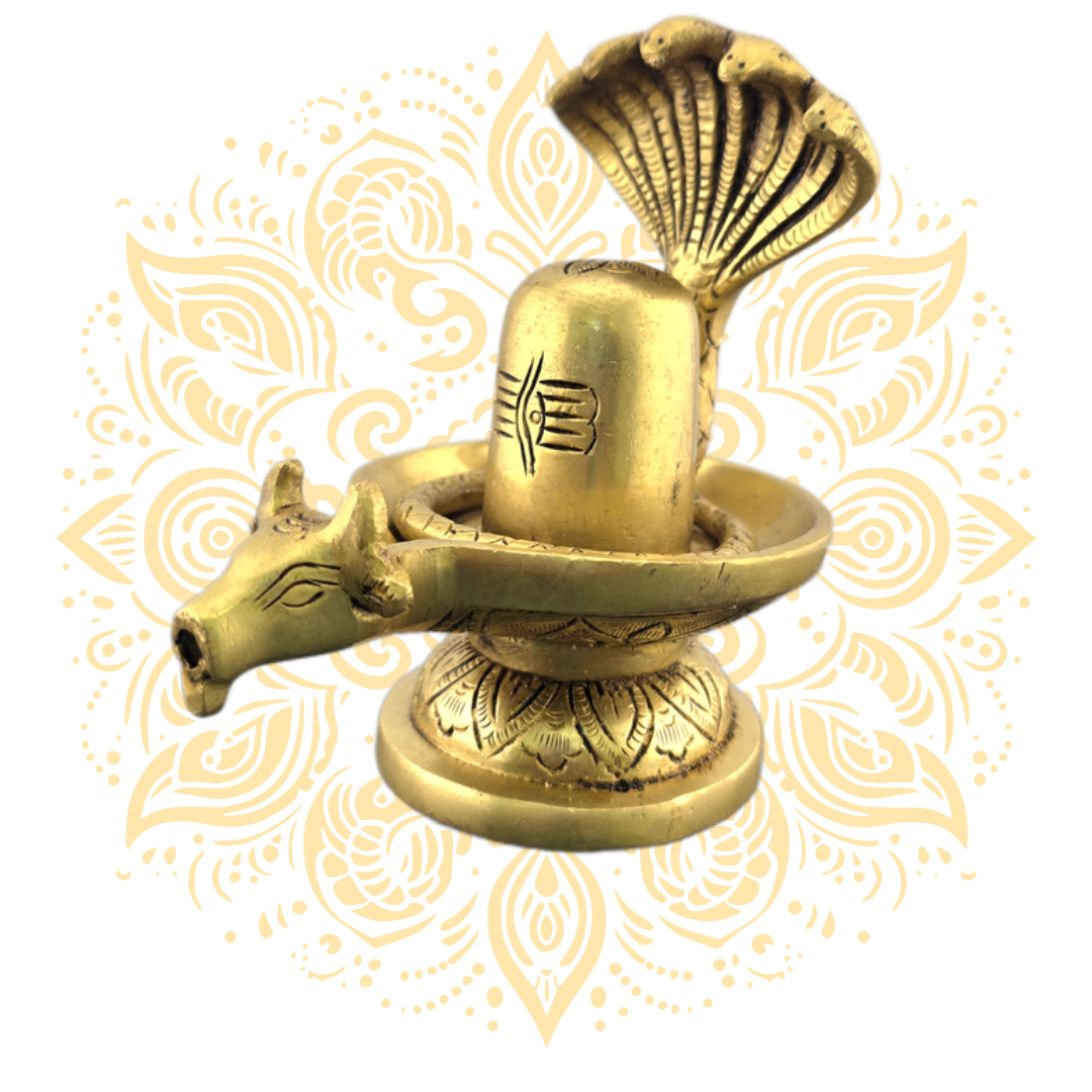 Brass Shiva Linga w/ Nandi & Five-Headed Cobra 5" - Matchless Gifts4