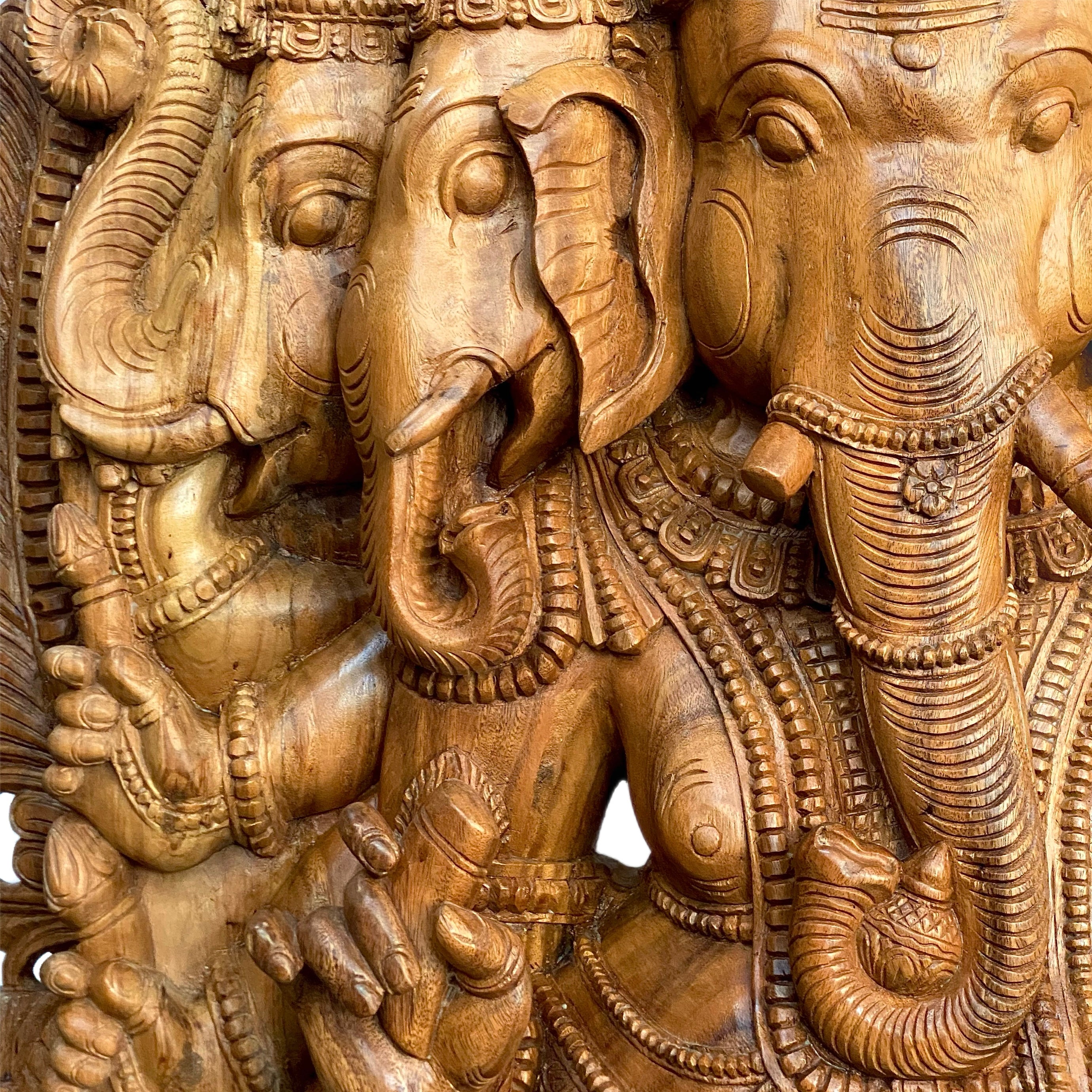 Hand-Carved Wooden Statue of Panchamukhi Ganesh 90"