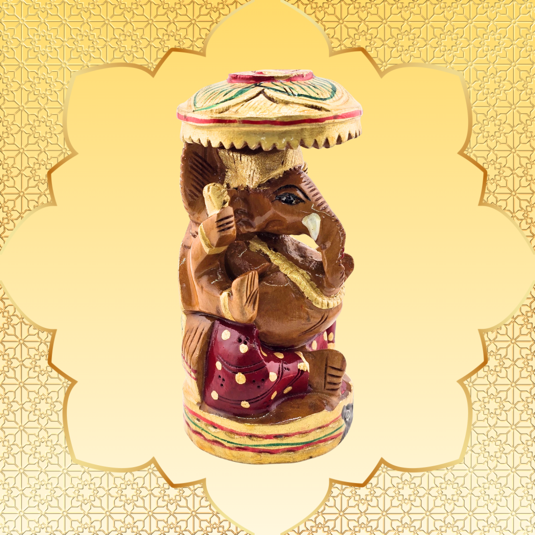 Hand-Carved Wooden Chatri Ganesh