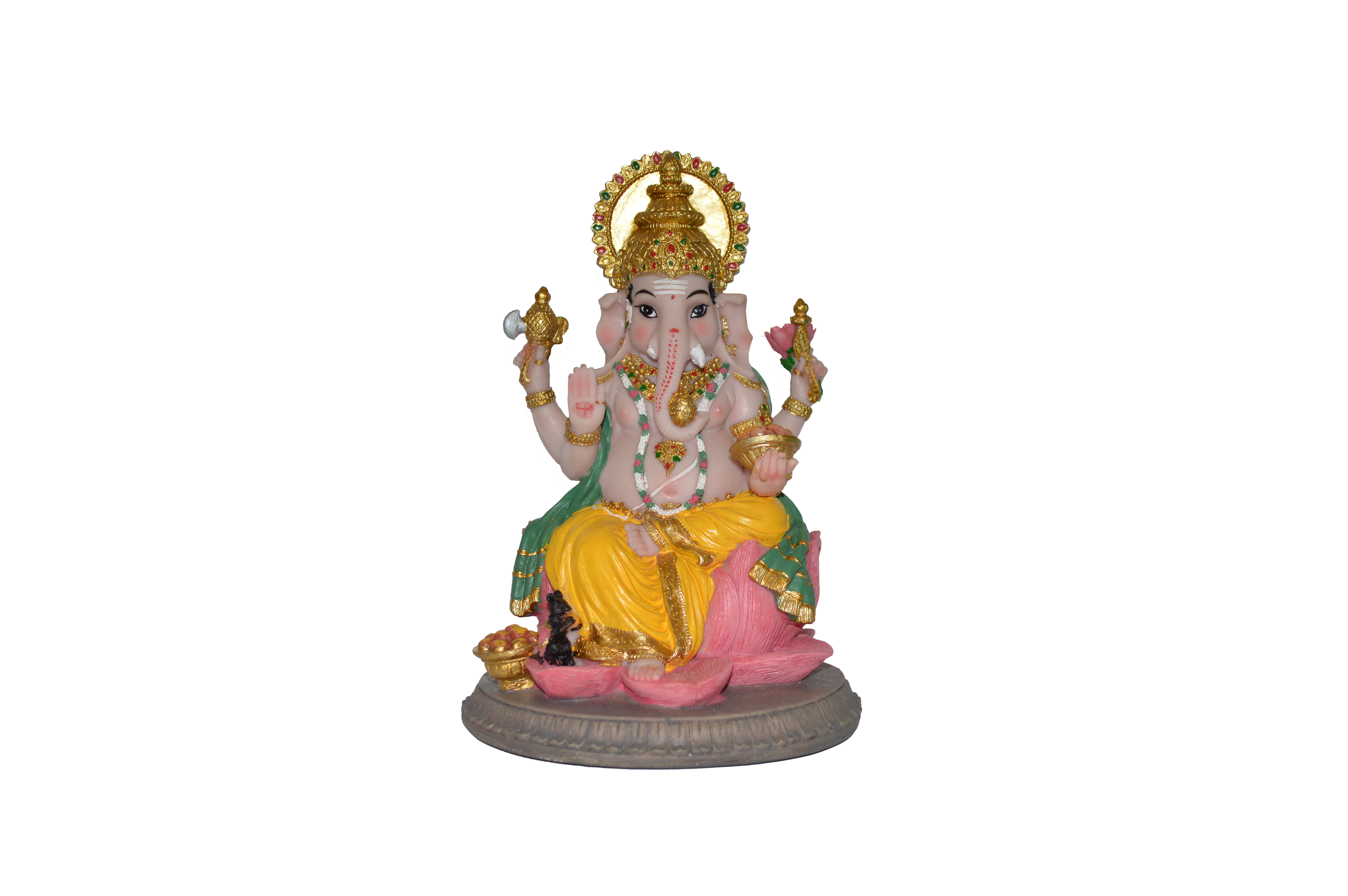 Polyresin Ganesh On Lotus 8.5" - Matchless Gifts