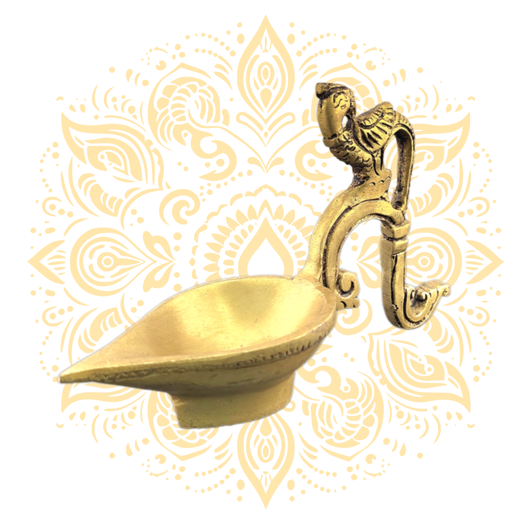 Brass Deepak w/ Peacock Handle