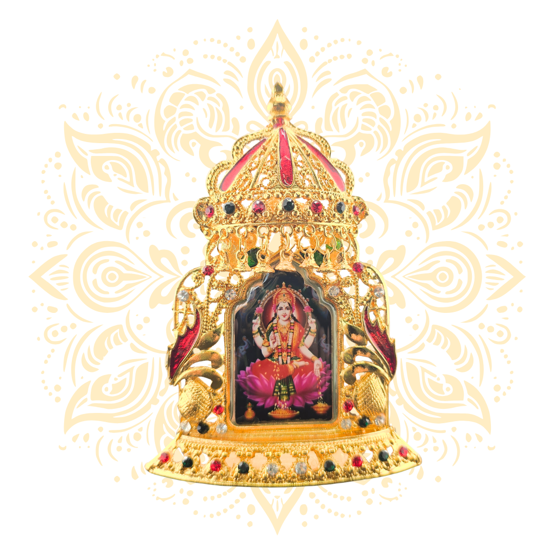 Akshar Golden Metal Deity Mini Mandir Stand