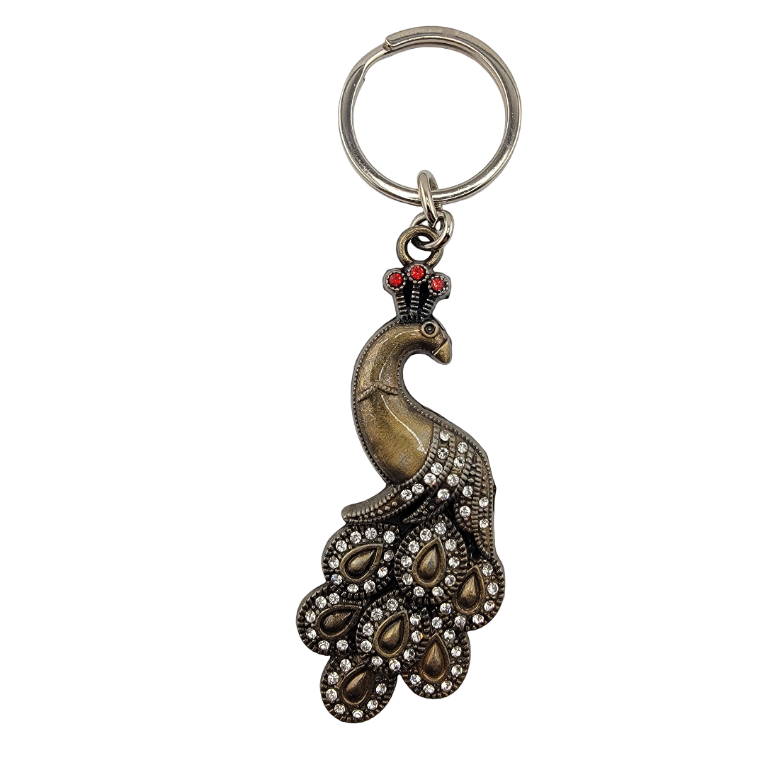Steel Peacock Keychain w/ Gem Accents (3") - Matchless Gifts3