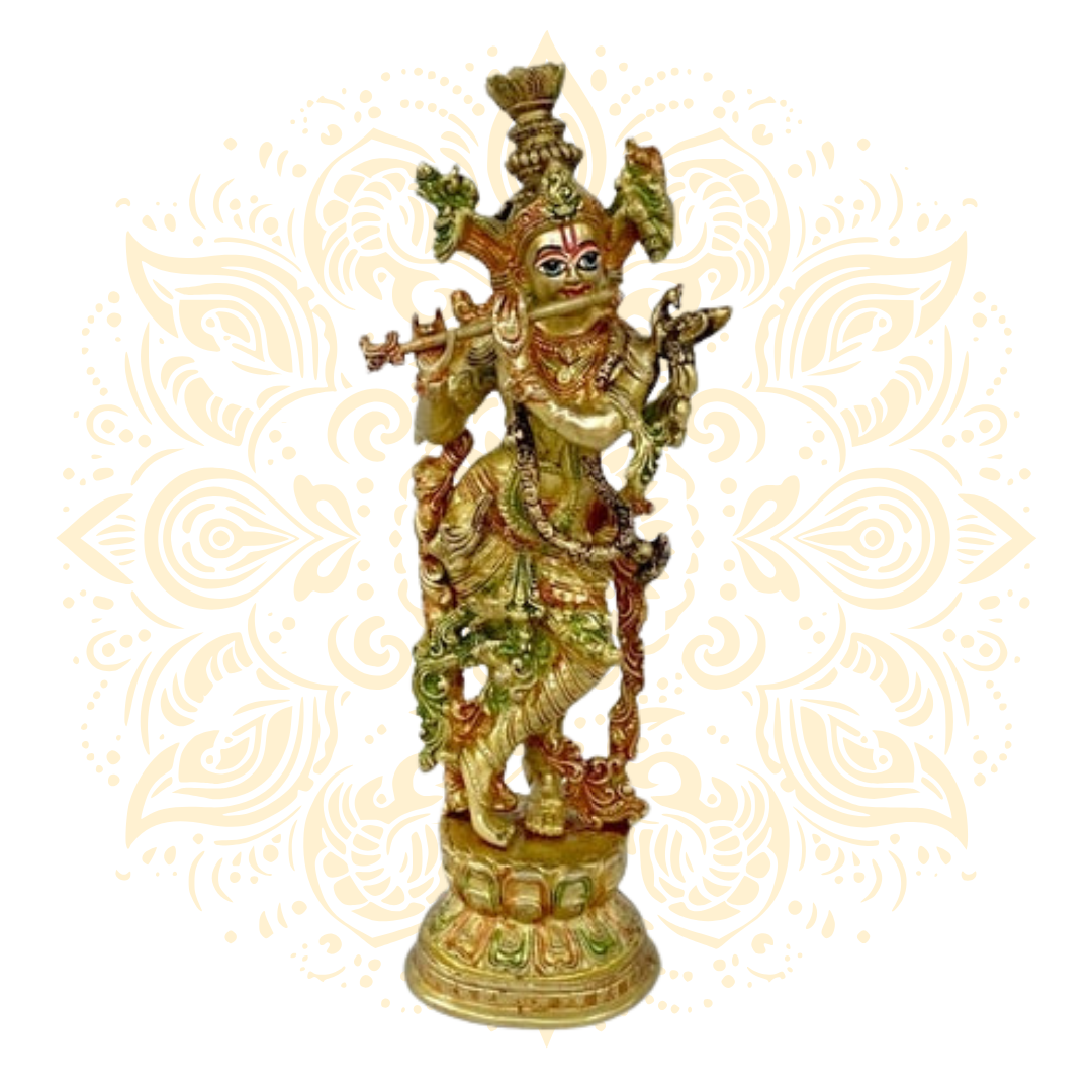 Brass Krishna Hand-Painted