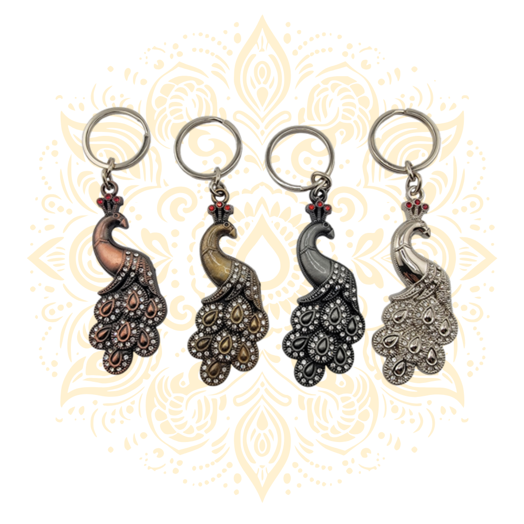 Steel Peacock Keychain w/ Gem Accents (3") - Matchless Gifts1