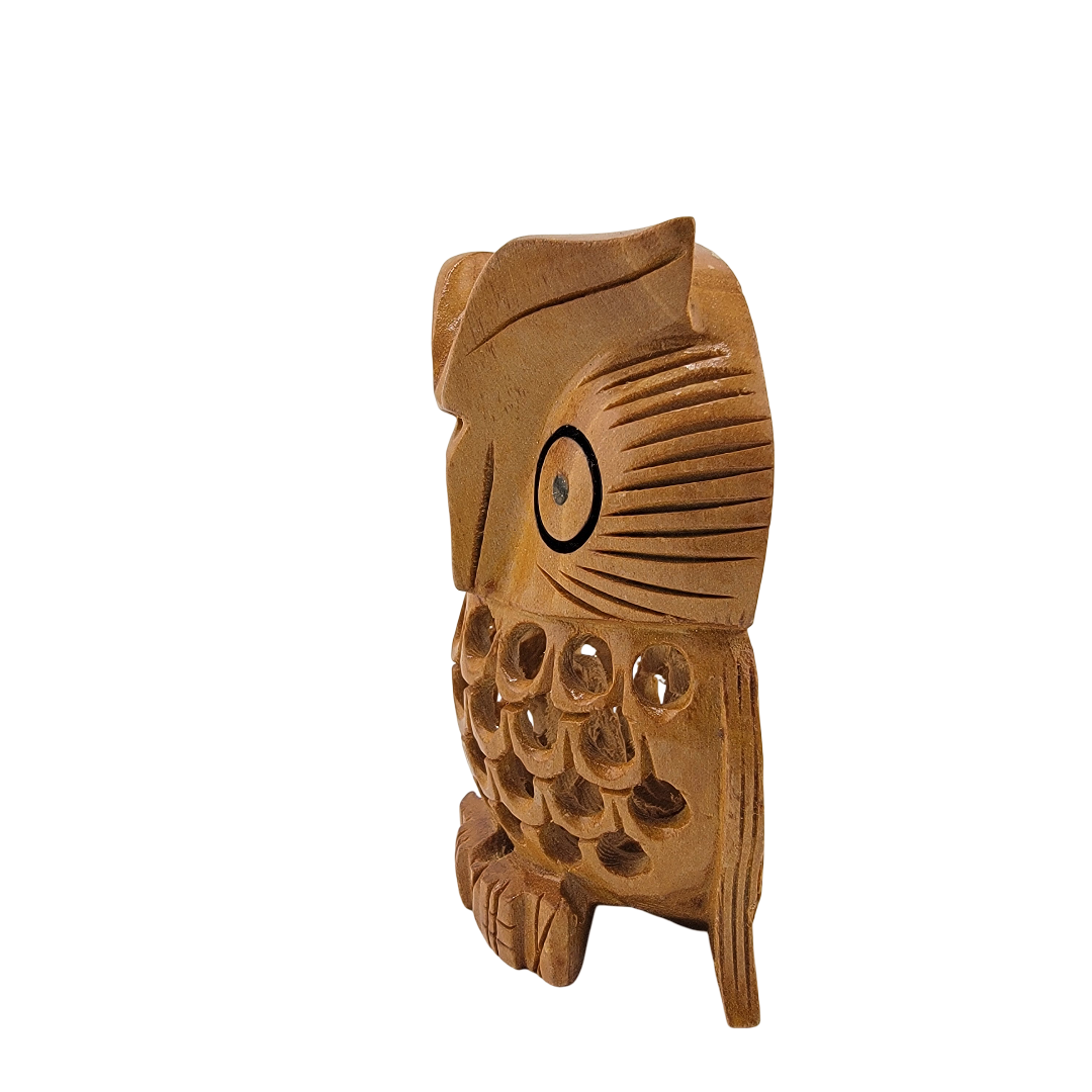 Wooden Jali Took Owl – Hand-Carved with Undercut Inner Owl - Matchless Gifts6