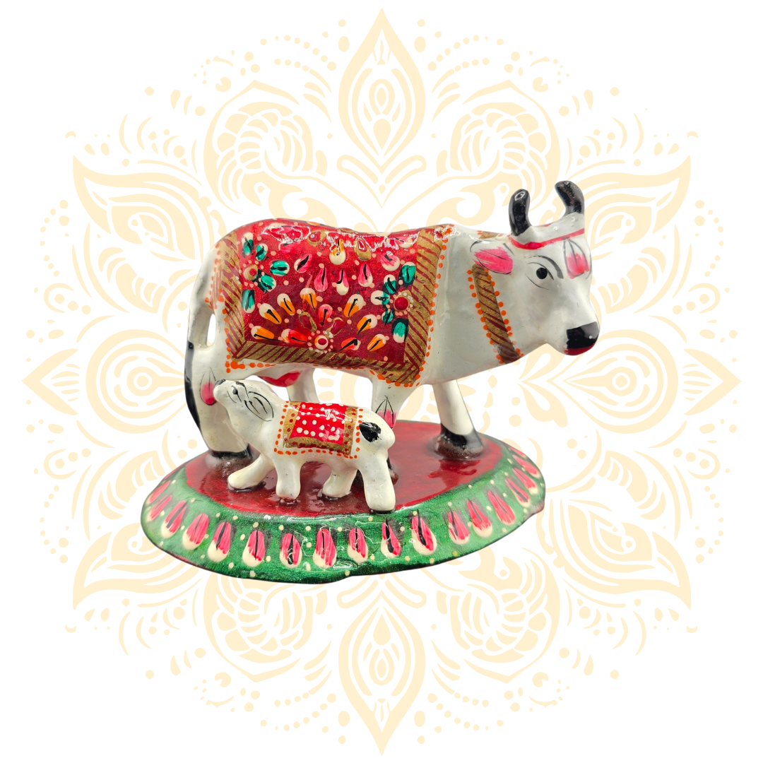 Meenakari Painted Cow with Calf – 3"