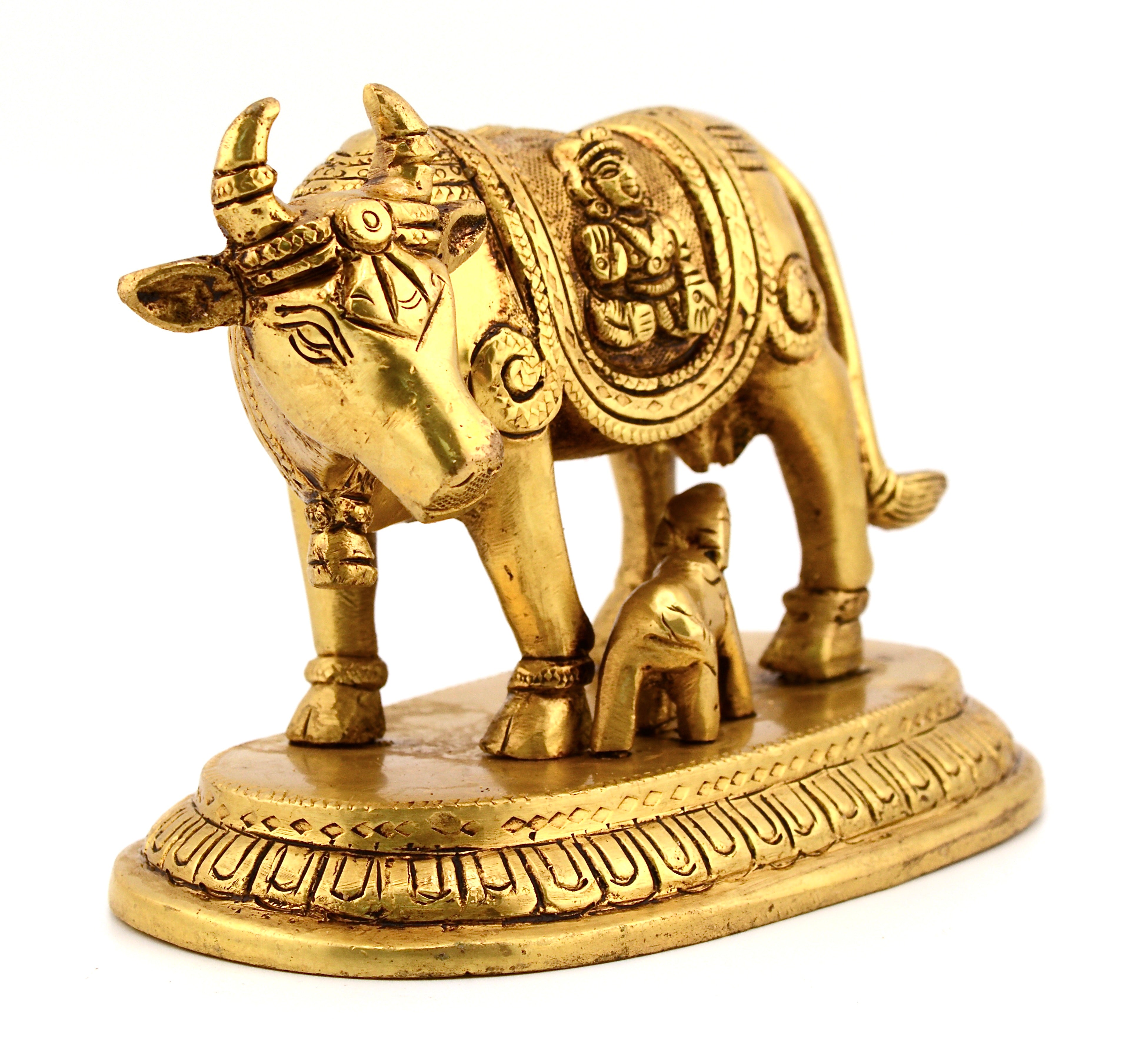 Brass Kamadhenu Cow w/ Calf & Ganesh - Matchless Gifts3