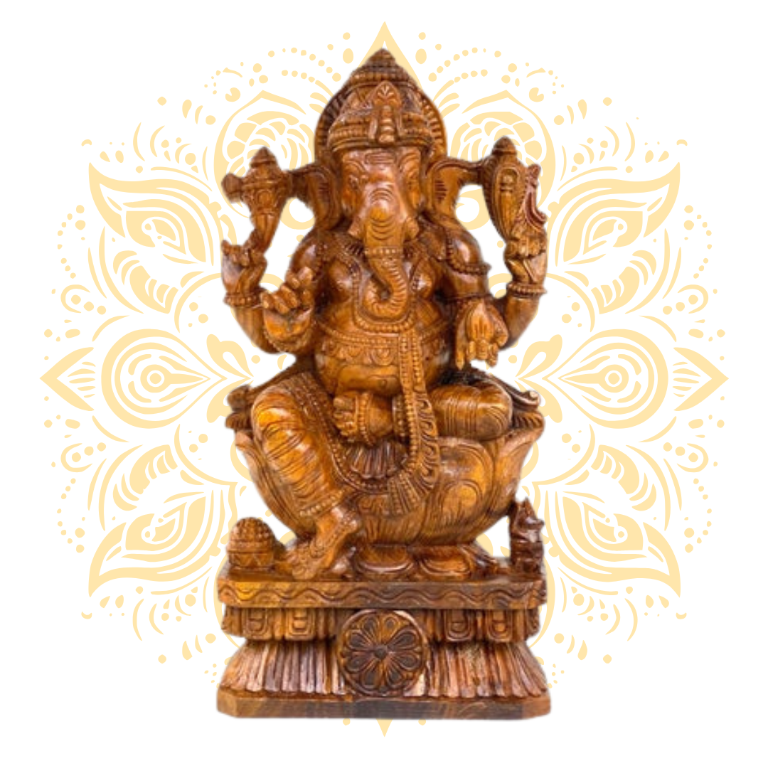 Handcrafted Wooden Ganesh Deity 24"