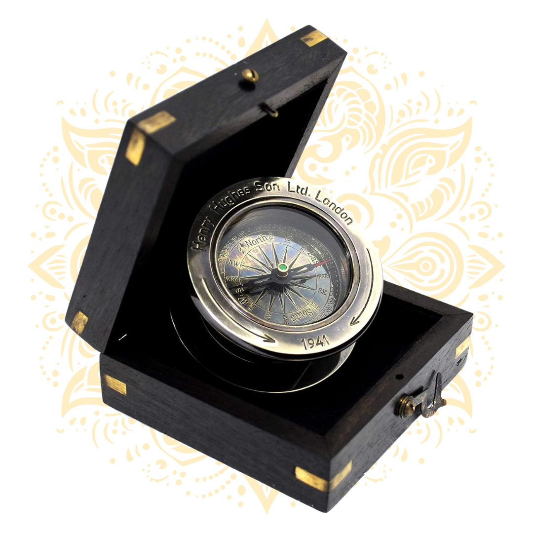 Brass Slide Out Compass Flip Out Magnifier