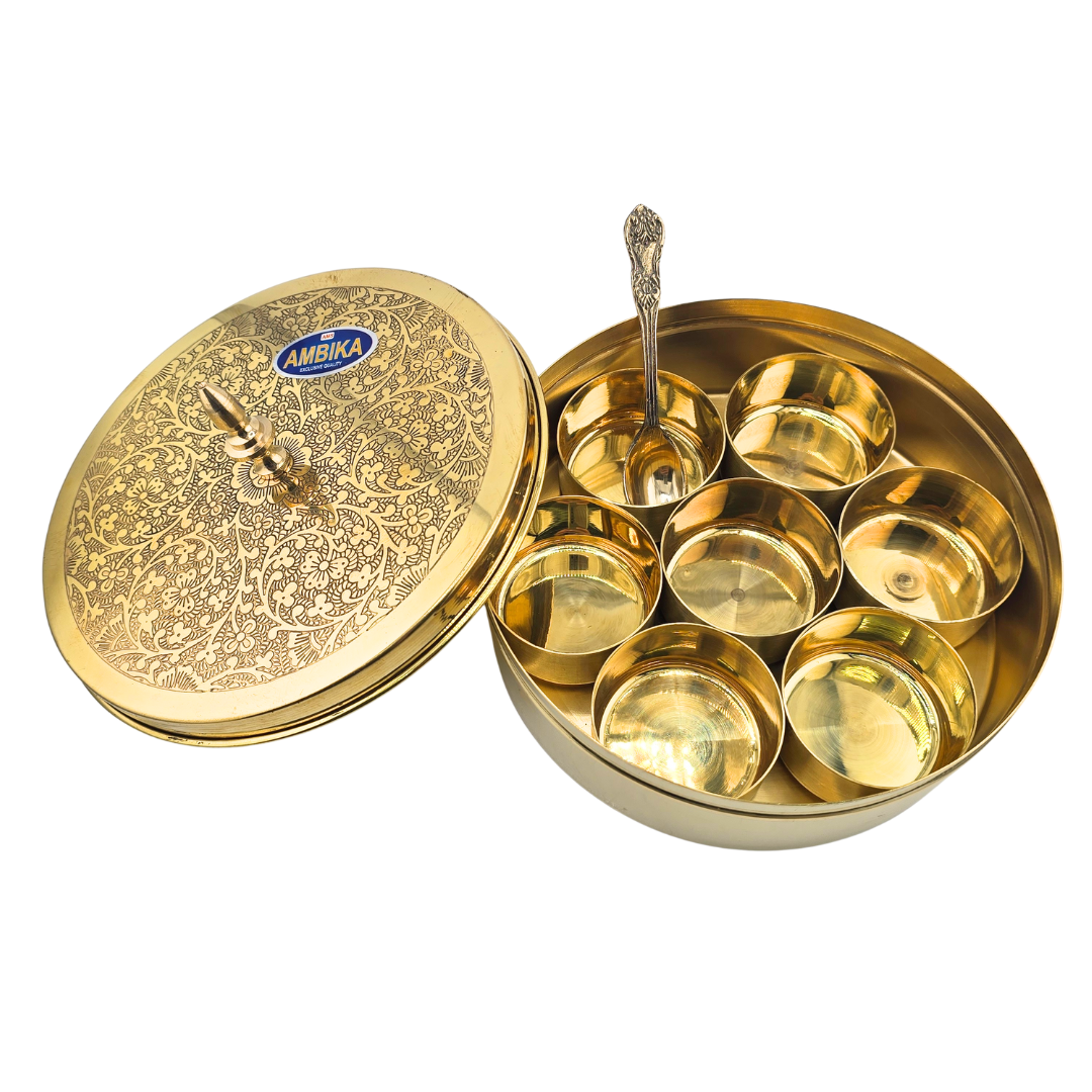 Brass Spice Container Masala Dabba w/ Spoon - Matchless Gifts6