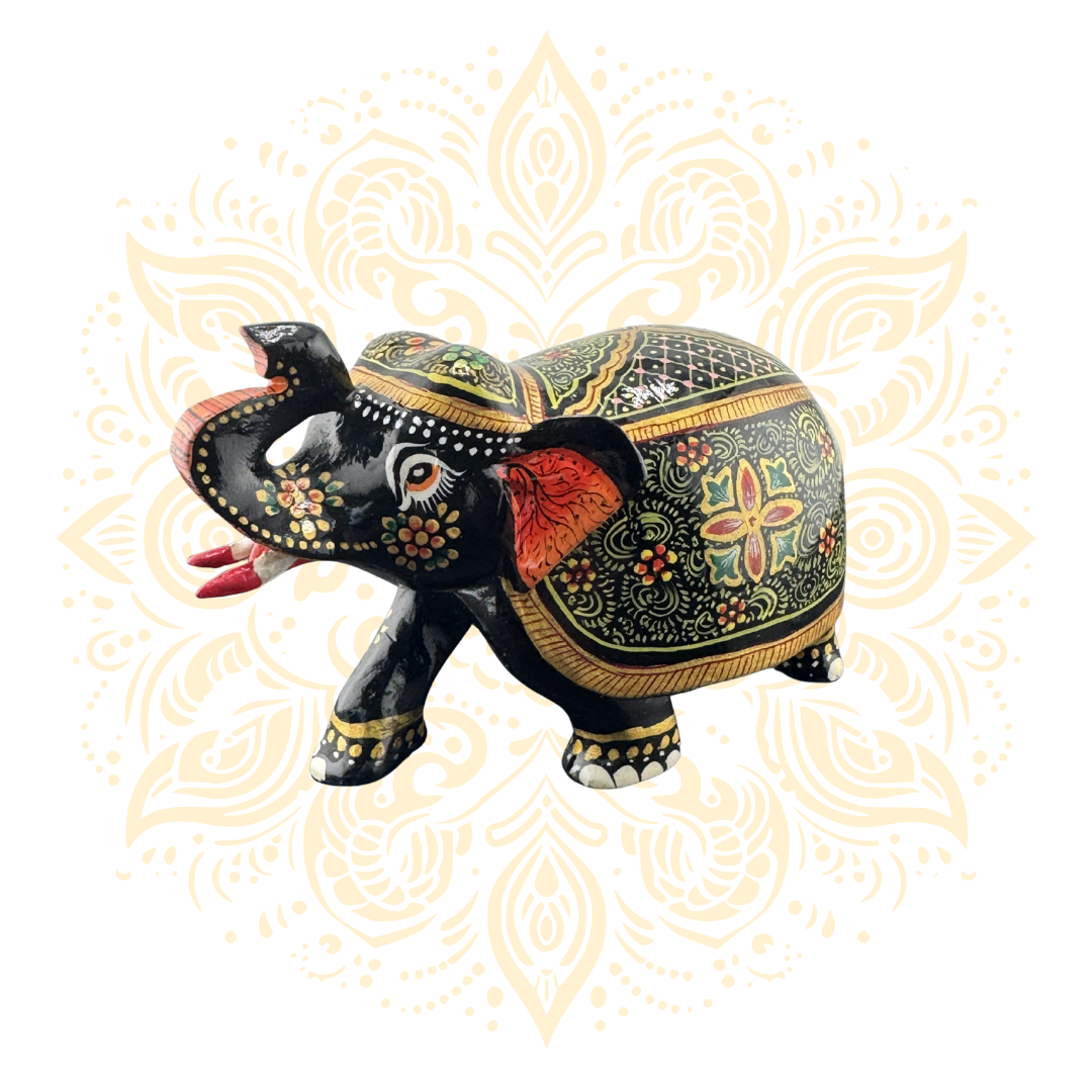 Wooden Black Painted Elephant 3"