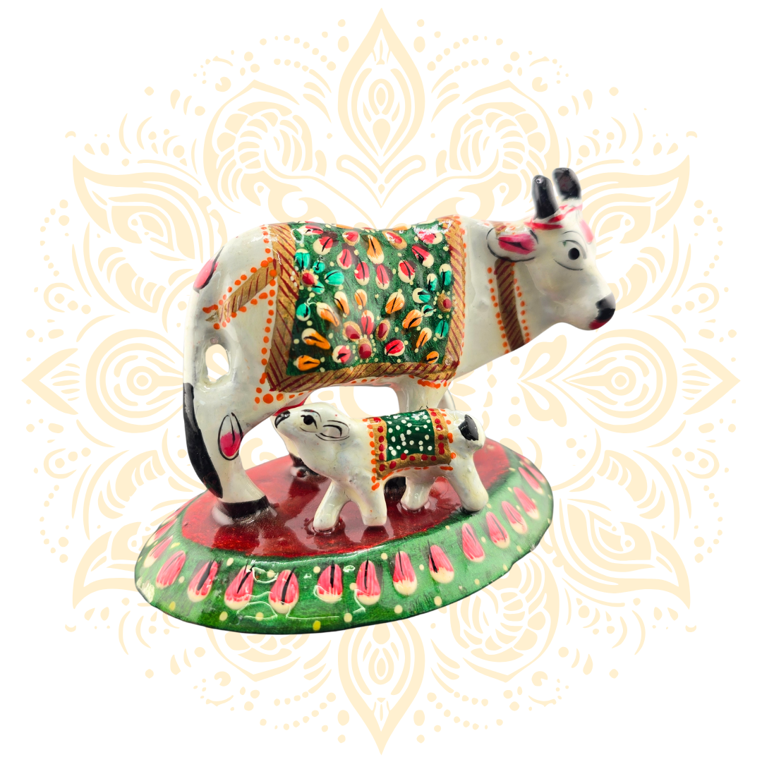 Meenakari Painted Cow with Calf – 3"