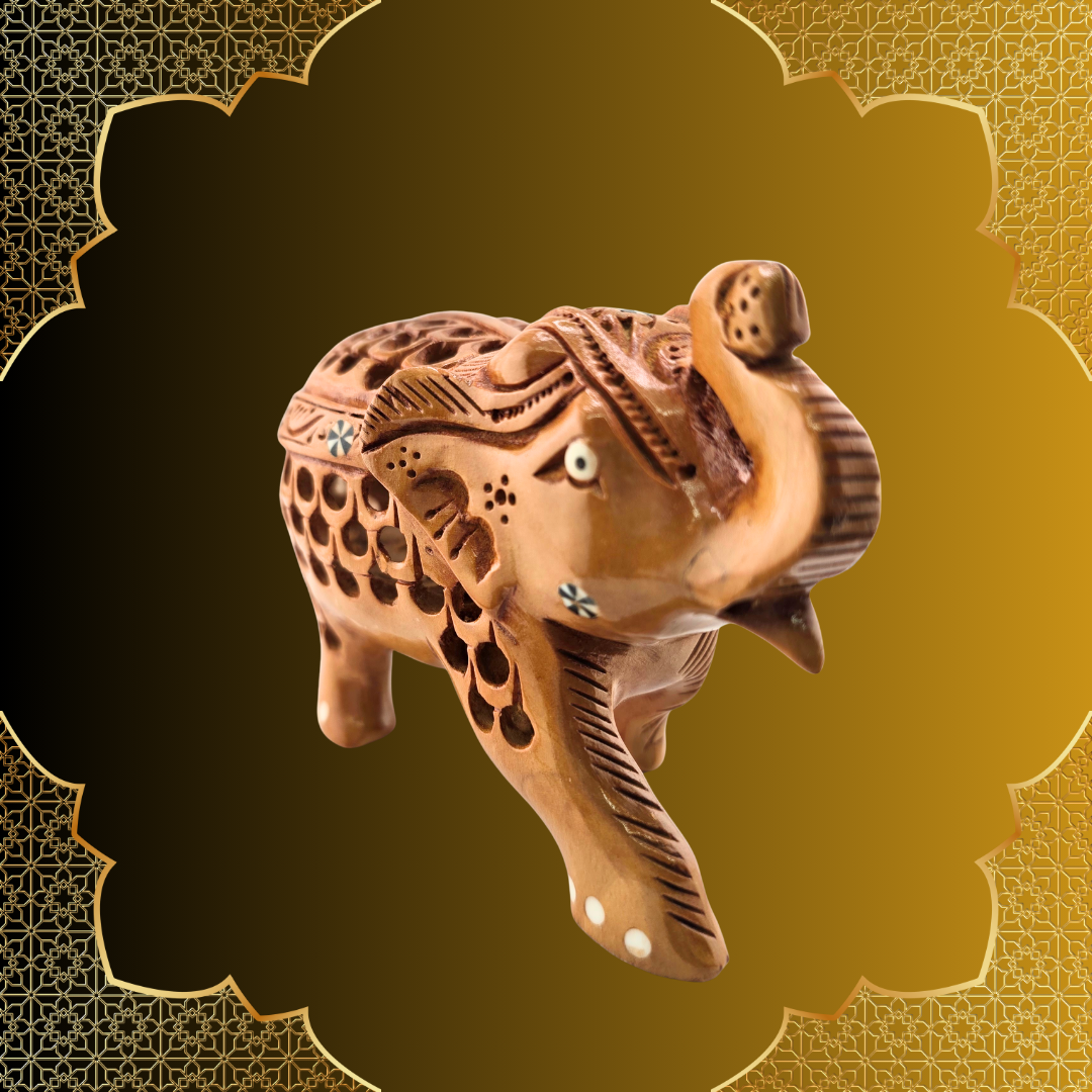 Wooden Jali Trunk Up Elephant Figurine - Matchless Gifts6