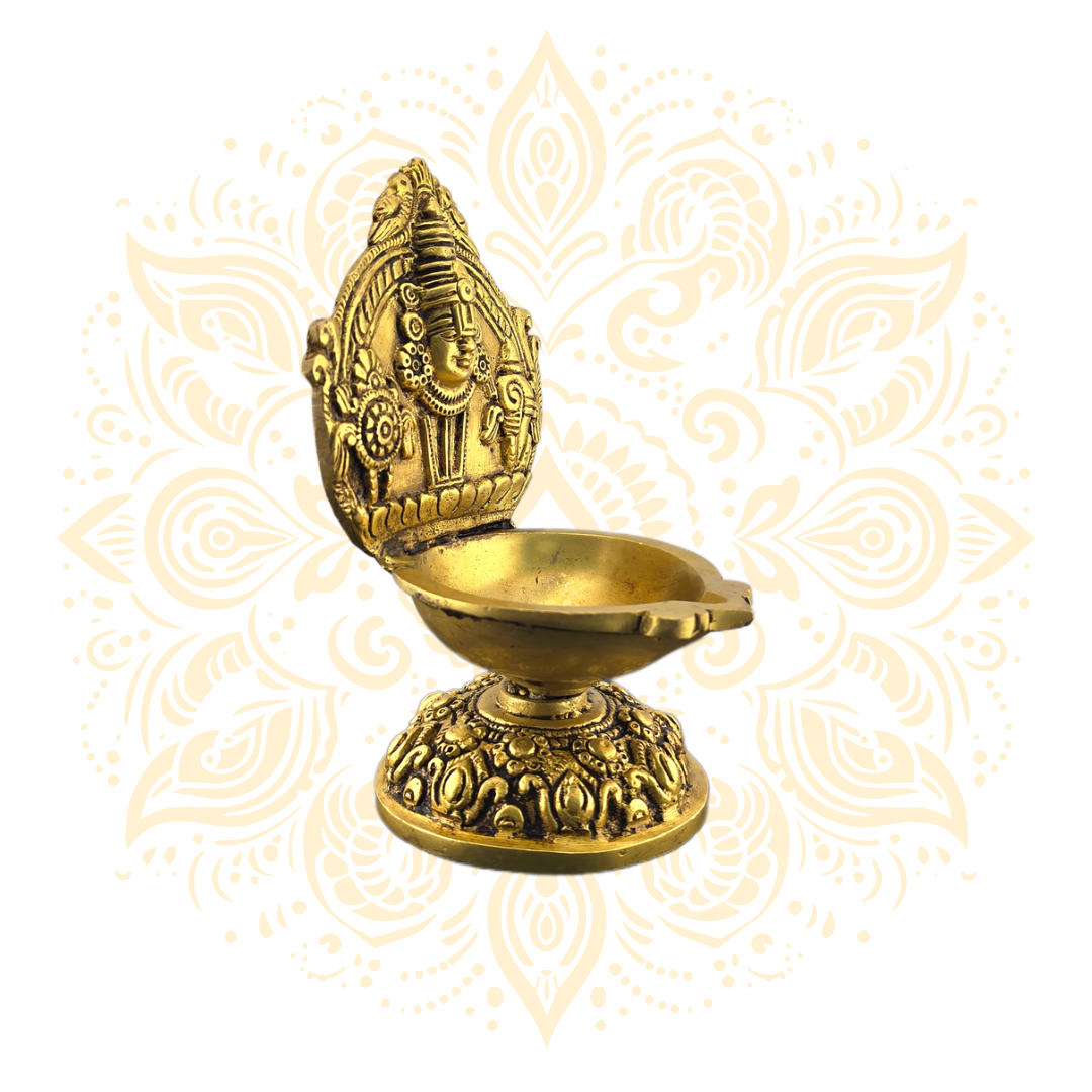 Brass Shanka Chakra Deepak 7"