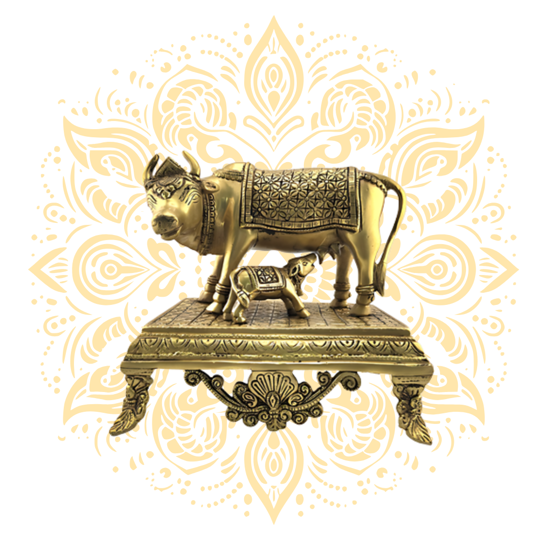 Brass Kamadhenu Cow w/ Calf & Ganesh - Matchless Gifts4