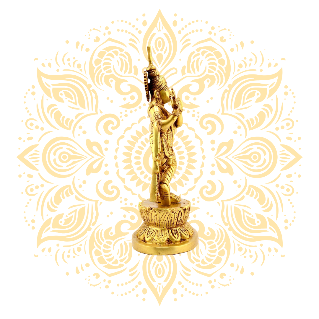 Brass Lord Krishna w/ Flute 11.5" - Matchless Gifts4