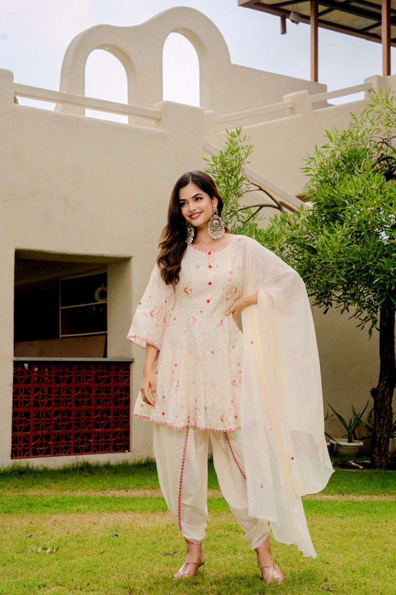Cotton Embroidered Round Neck Kurti Set - Matchless Gifts