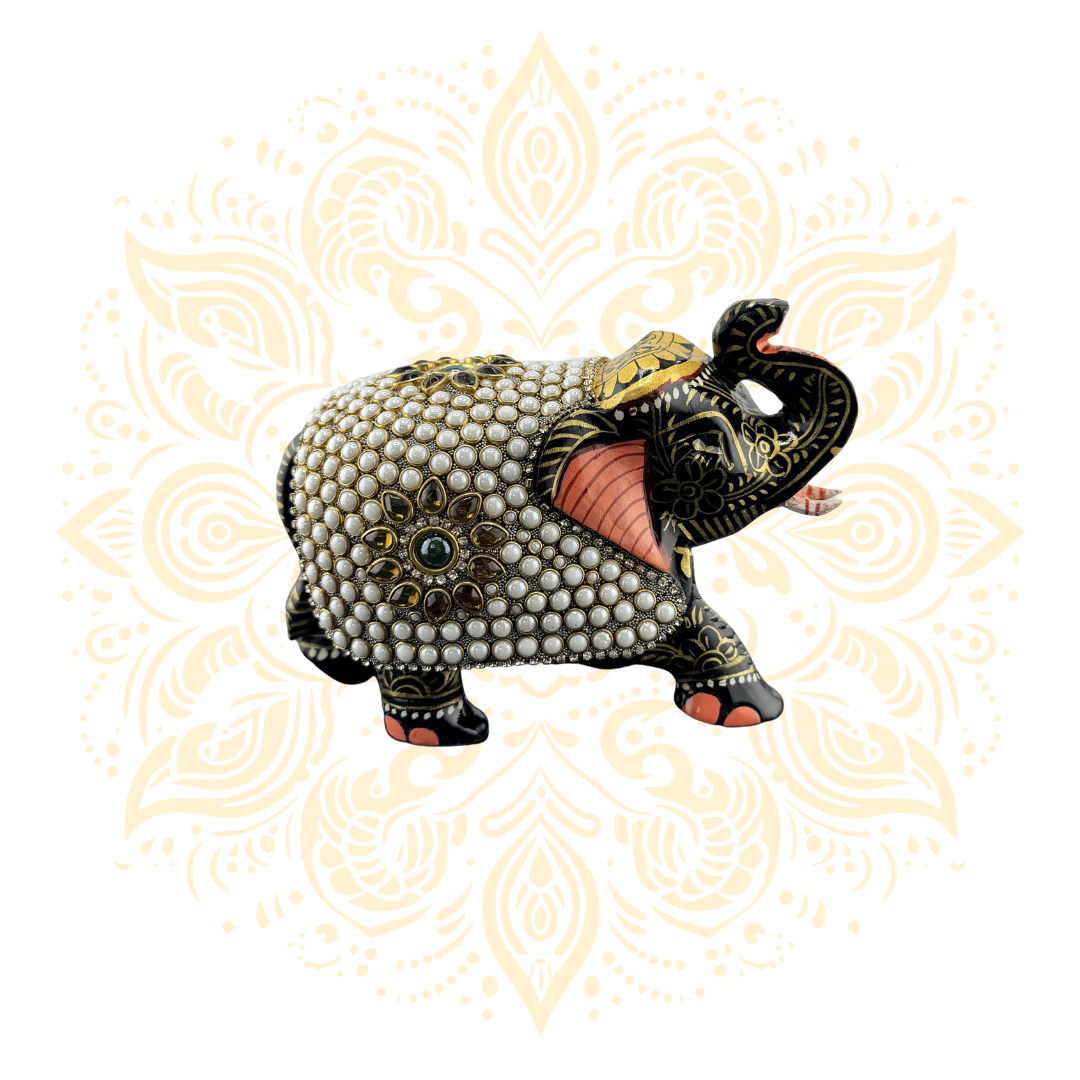 Wooden Stone Work Elephant - Matchless Gifts