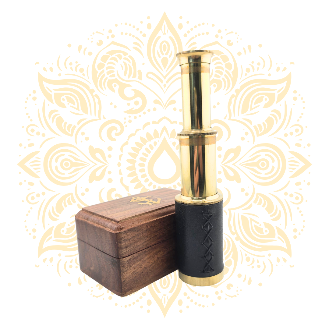 Vintage Brass Telescope – 6 Inch Collapsible Spyglass with Wooden Case