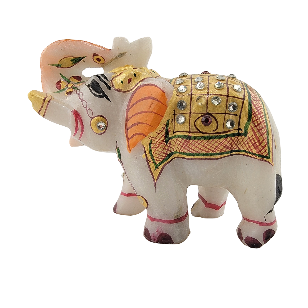 Hand-Painted Marble Elephant w/ Gem Design – Trunk Up - Matchless Gifts4