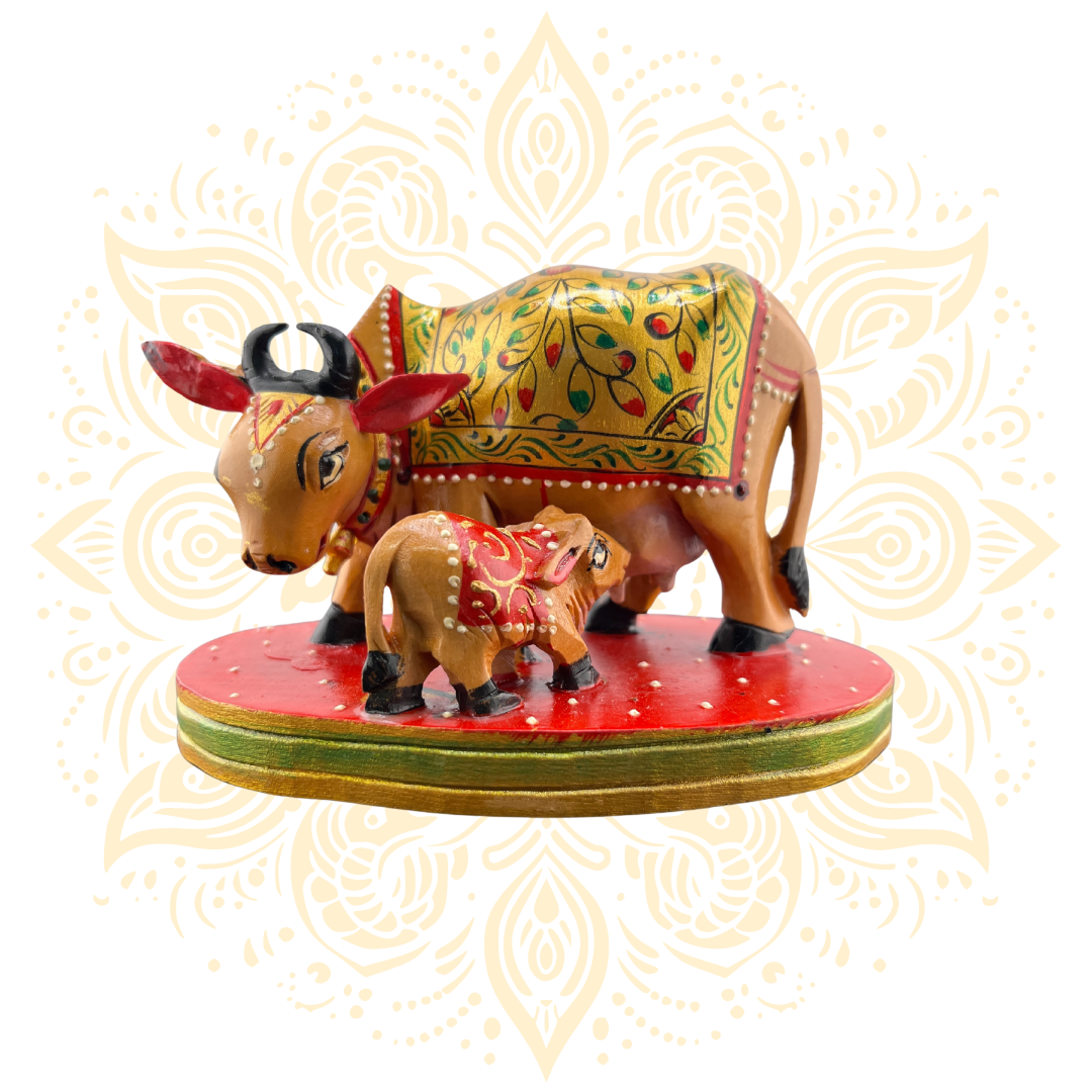 Wooden Painting Cow w/ Calf
