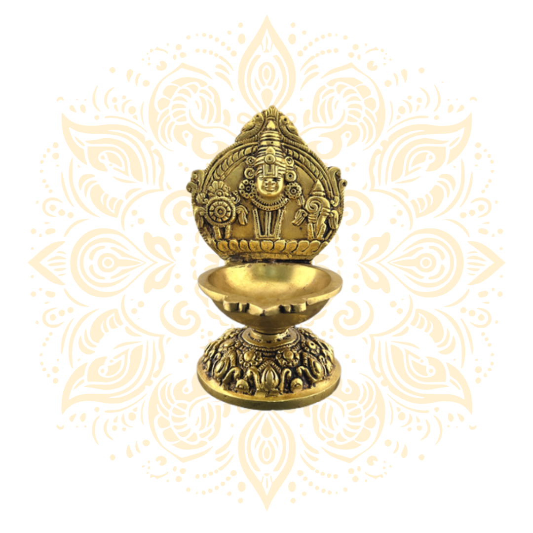 Brass Shanka Chakra Deepak 7"