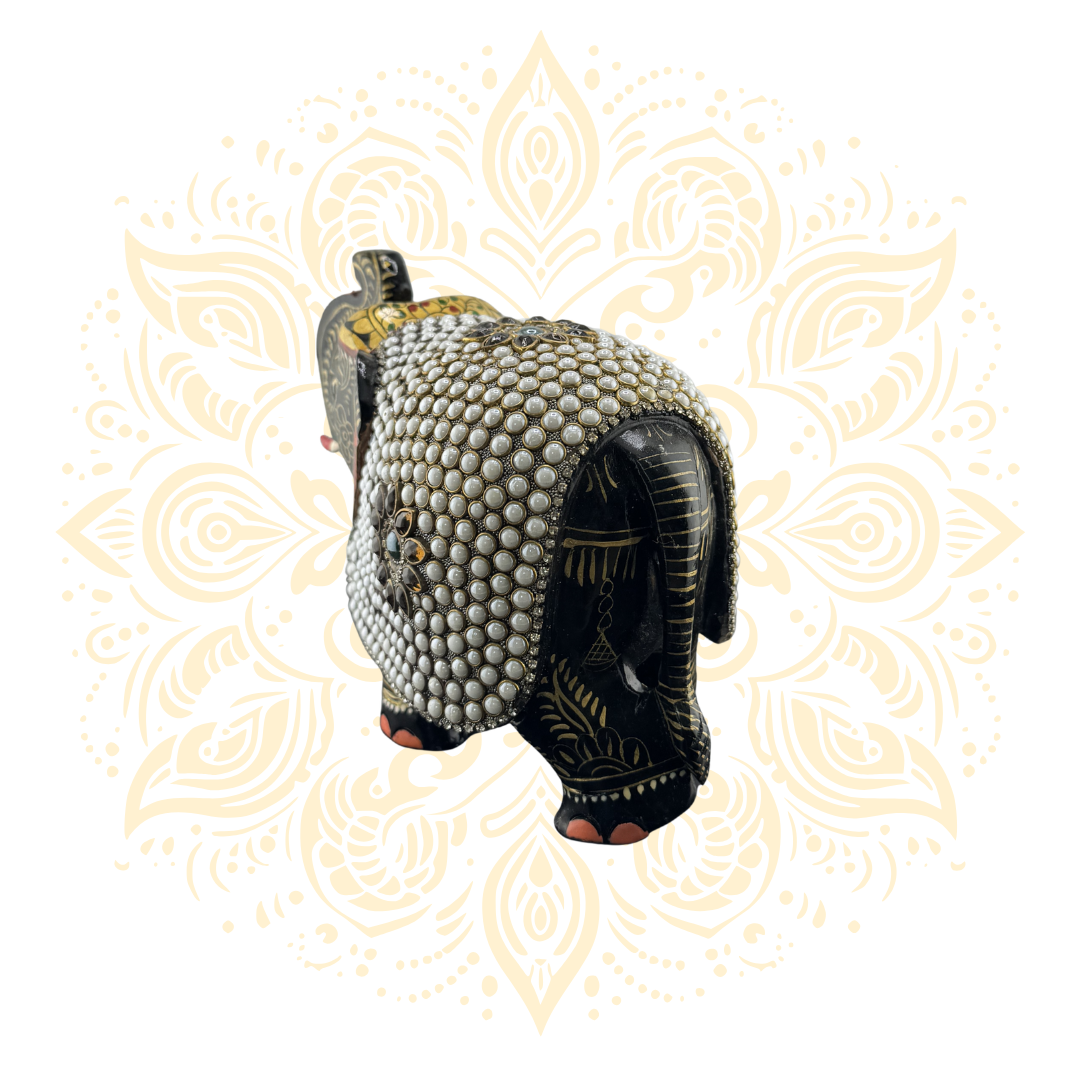 Wooden Stone Work Elephant - Matchless Gifts