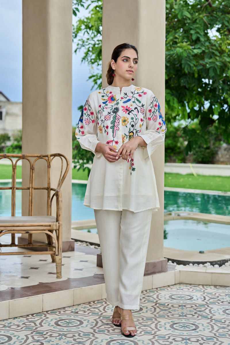 Women's Silk Floral Embroidered Kurti Set - Matchless Gifts