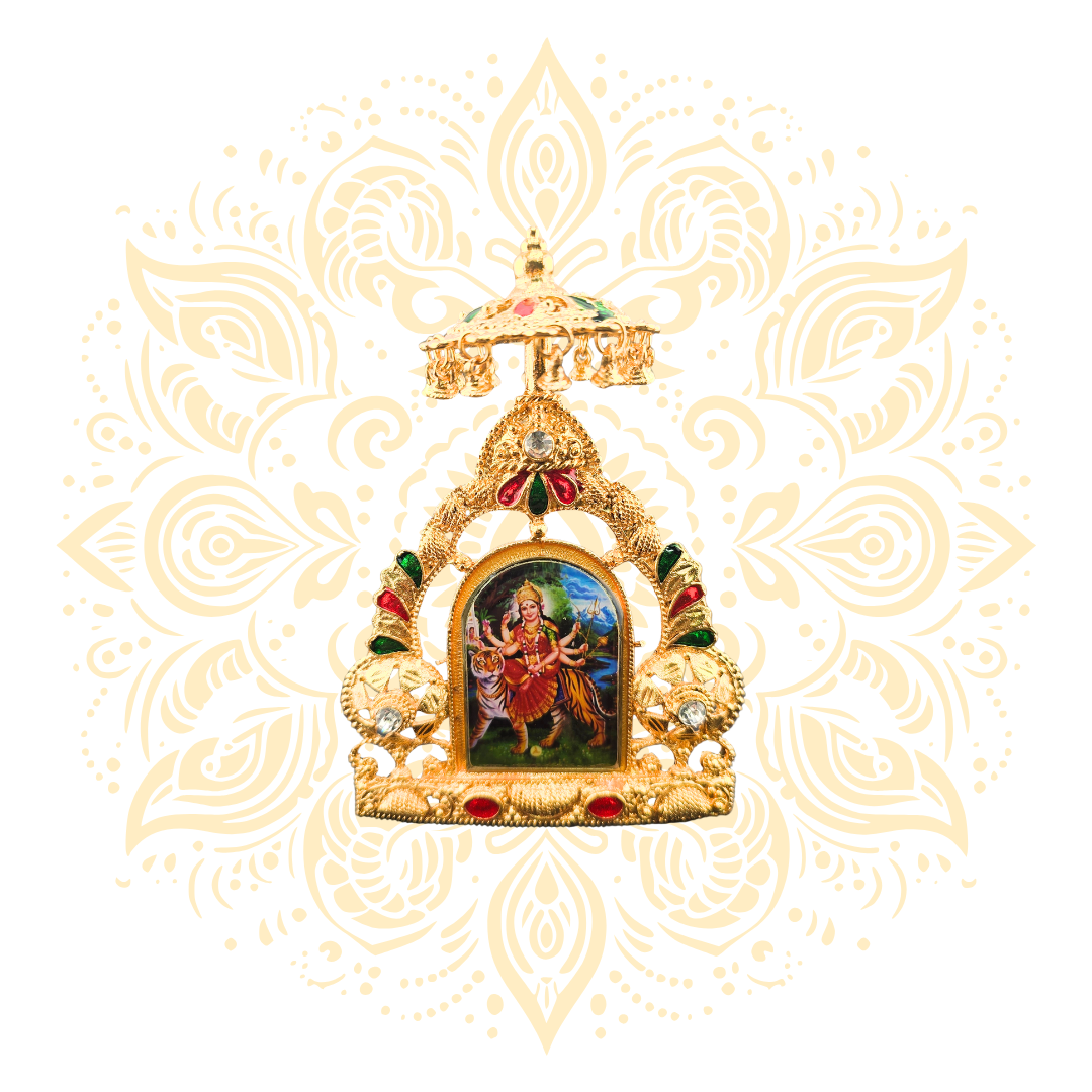 Tirth Golden Metal Deity Mini Mandir Stand