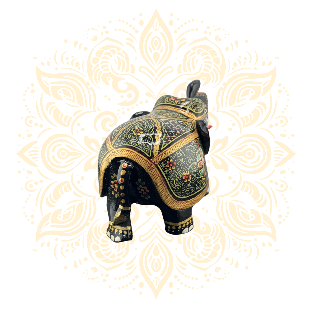 Wooden Black Painted Elephant 3"