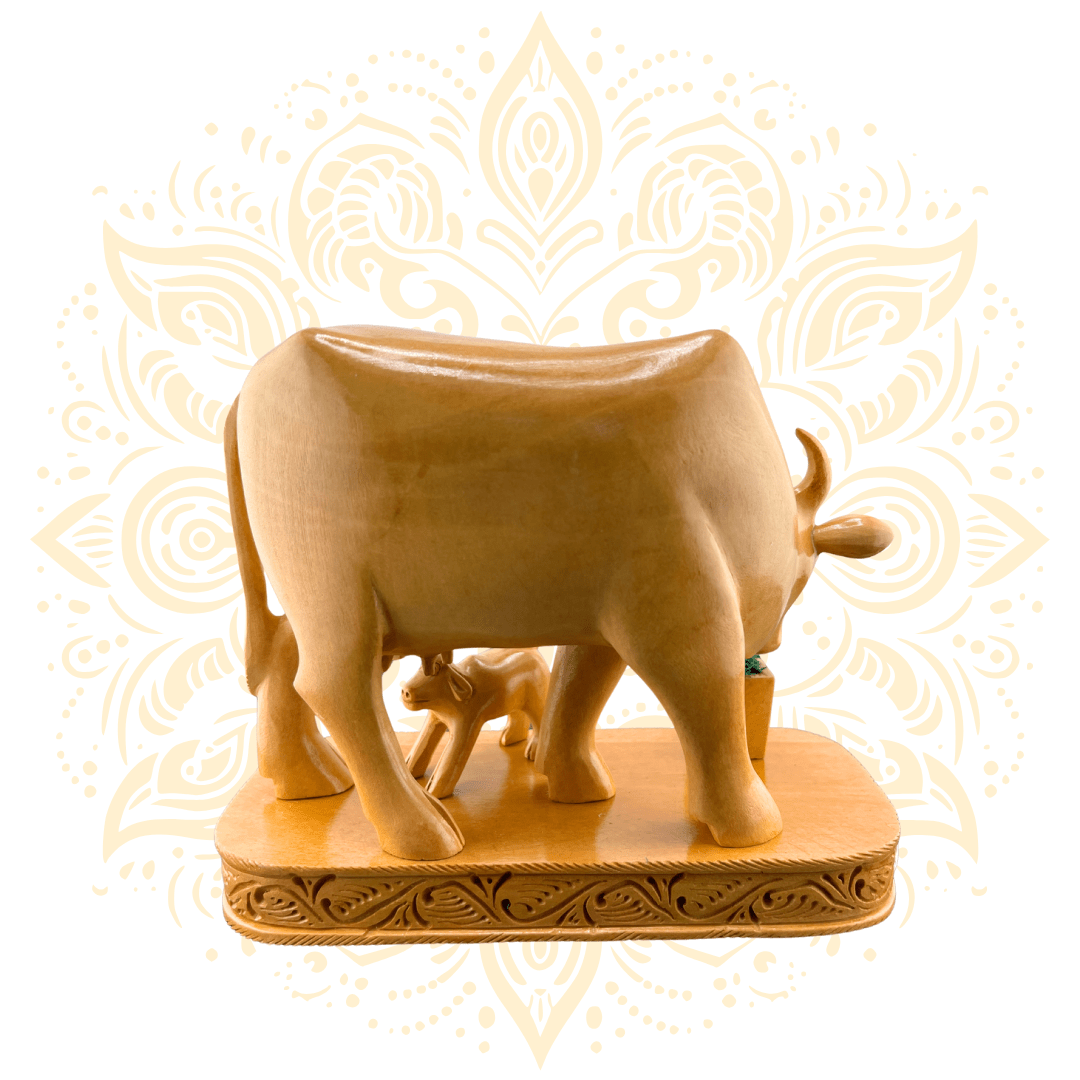 Hand-Carved Wooden Cow & Calf 4" - Matchless Gifts3