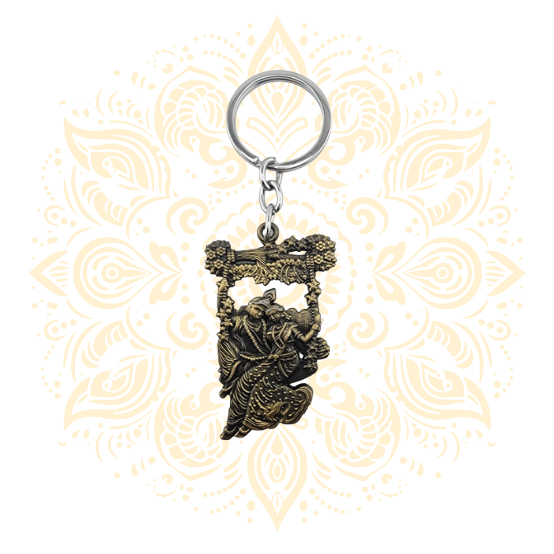 Radha Krishna Jhulan Swing Metal Keychain | Devotional Key Ring - Matchless Gifts