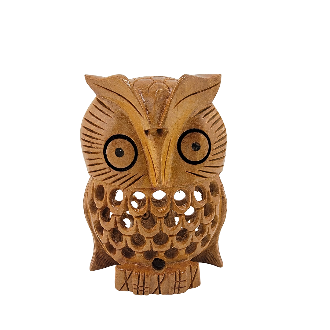 Wooden Jali Took Owl – Hand-Carved with Undercut Inner Owl - Matchless Gifts7