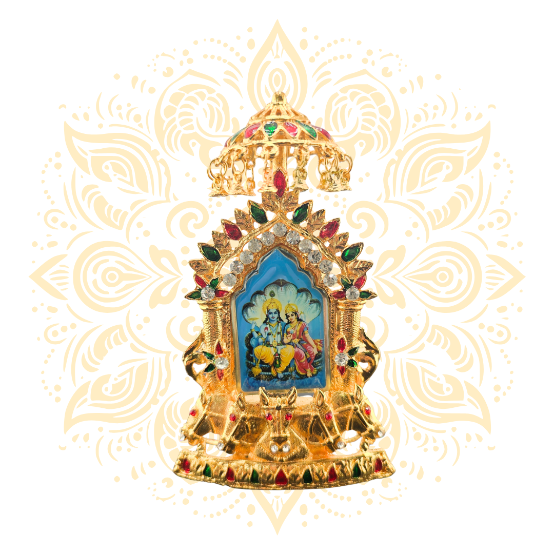 Rathyatra Golden Metal  Deity Mini Mandir Stand