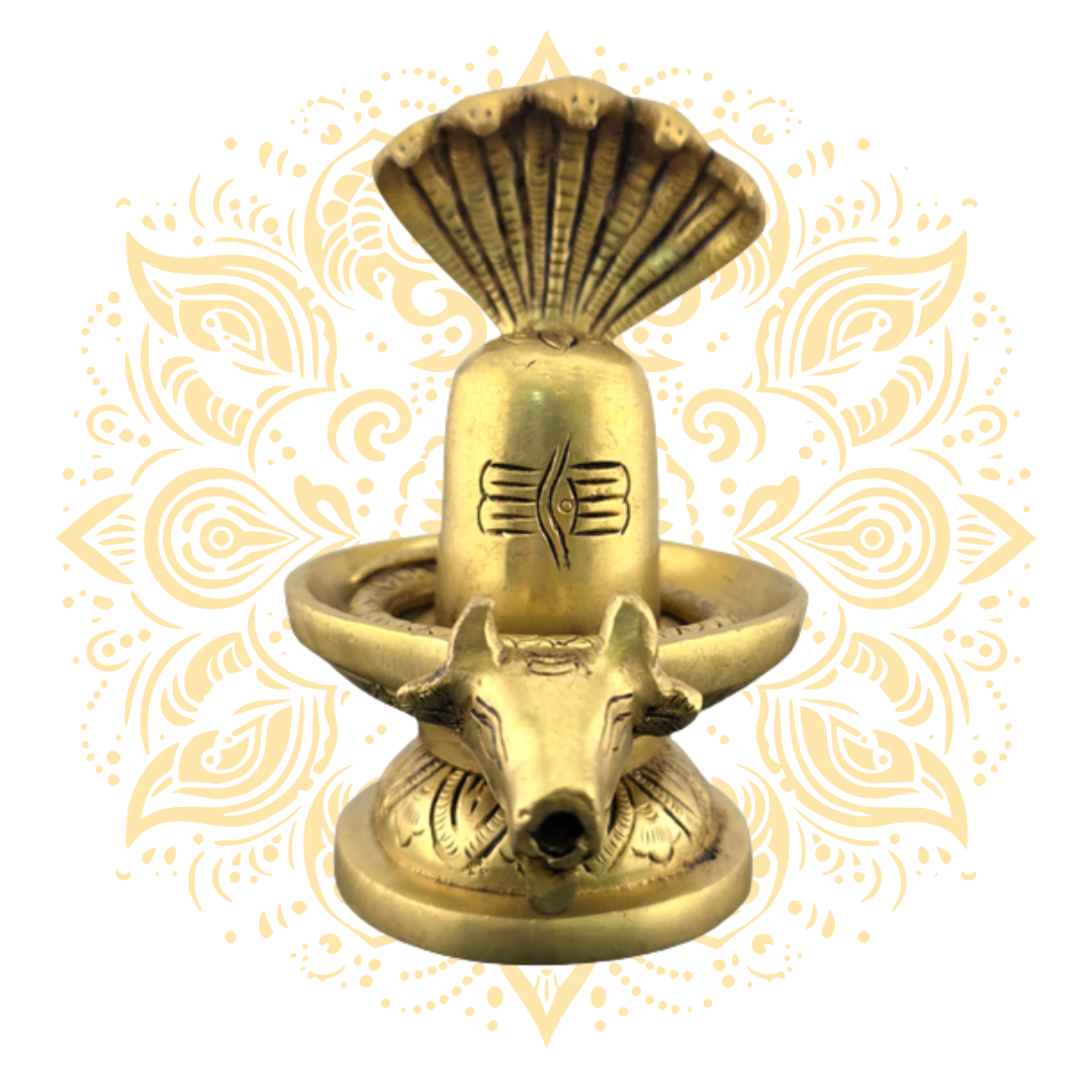 Brass Shiva Linga w/ Nandi & Five-Headed Cobra 5" - Matchless Gifts1